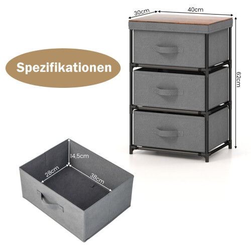 Nachttisch mit Stoffschubladen, Metallgestell, 2er-Pack, Grau 2