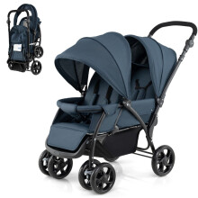 Cochecito gemelo plegable, respaldo ajustable, capacidad de 30 kg