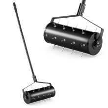 Rodillo aireador de césped con mango y púas, 44 x 128 cm, negro