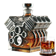 Whiskey Decanter V8 EngineInspired Glass Bottle with Metal Details, Gift for Car Lovers, 2pcs