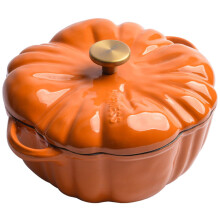 Pumpkin Shaped Enameled Cast Iron Dutch Oven 3.7L with Lid, Oven Safe, Heat Retention