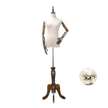 Mannequin Female Torso with Wooden Arms, Adjustable Dress Form for Clothing Display, Square Base