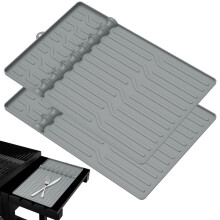 2Pcs Large Silicone Grill Mat 24x16in Heat Resistant NonSlip Utensil Rest for BBQ and Kitchen Gray