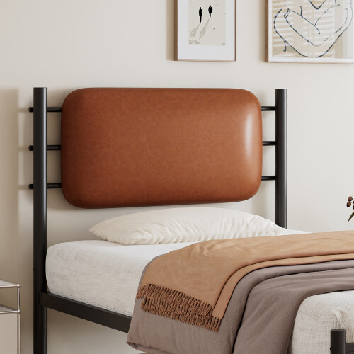 Metal bed, 3FT single bed 90x190cm, With a PU-upholstered headboard 1