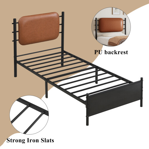 Metal bed, 3FT single bed 90x190cm, With a PU-upholstered headboard 2