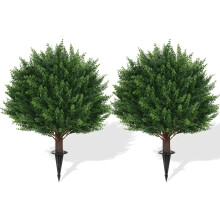 Artificial Topiary Trees 23In UV Resistant Cedar Ball with Ground Spike for Outdoor Indoor Garden Porch 2 Pack