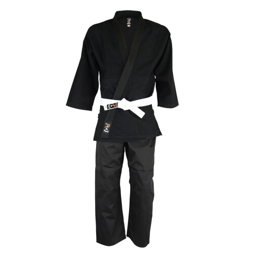 (5/180cm) Playwell Adults Basic Plain Ju Jitsu Suit - Black 450g