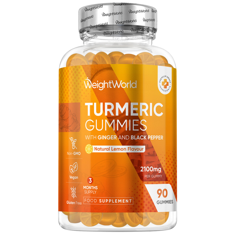 Weightworld Turmeric Gummies With Pepper & Ginger 2100Mg - 90 Vegan Gummies - 3 Month Supply Black