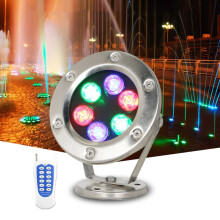 RGB Underwater Pond Light IP68 Waterproof 12V LED Pool Spotlight with Remote and Rotatable Steel