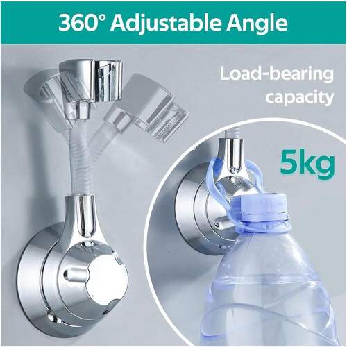 Suction Cup Shower Head Holder Adjustable Wall Mount Punch MultiAngle Bracket for Bathroom (Black) 1