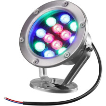 LED Underwater Pond Light IP68 Waterproof RGB 12V Adjustable Fountain Spotlight Stainless Steel 15W Yellow