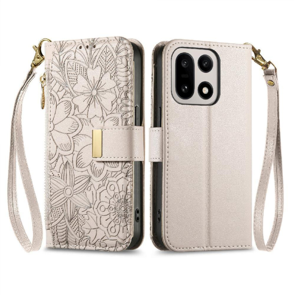 () Flip Case For Oneplus 15 Gift Choice Kickstand Viewing Floral Embossed Full Protection Wallet Function 764563187911