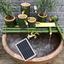 Solar Bamboo Water Fountain with Pump, 3Tier Handmade Design, for Patio, Garden or Indoor Use