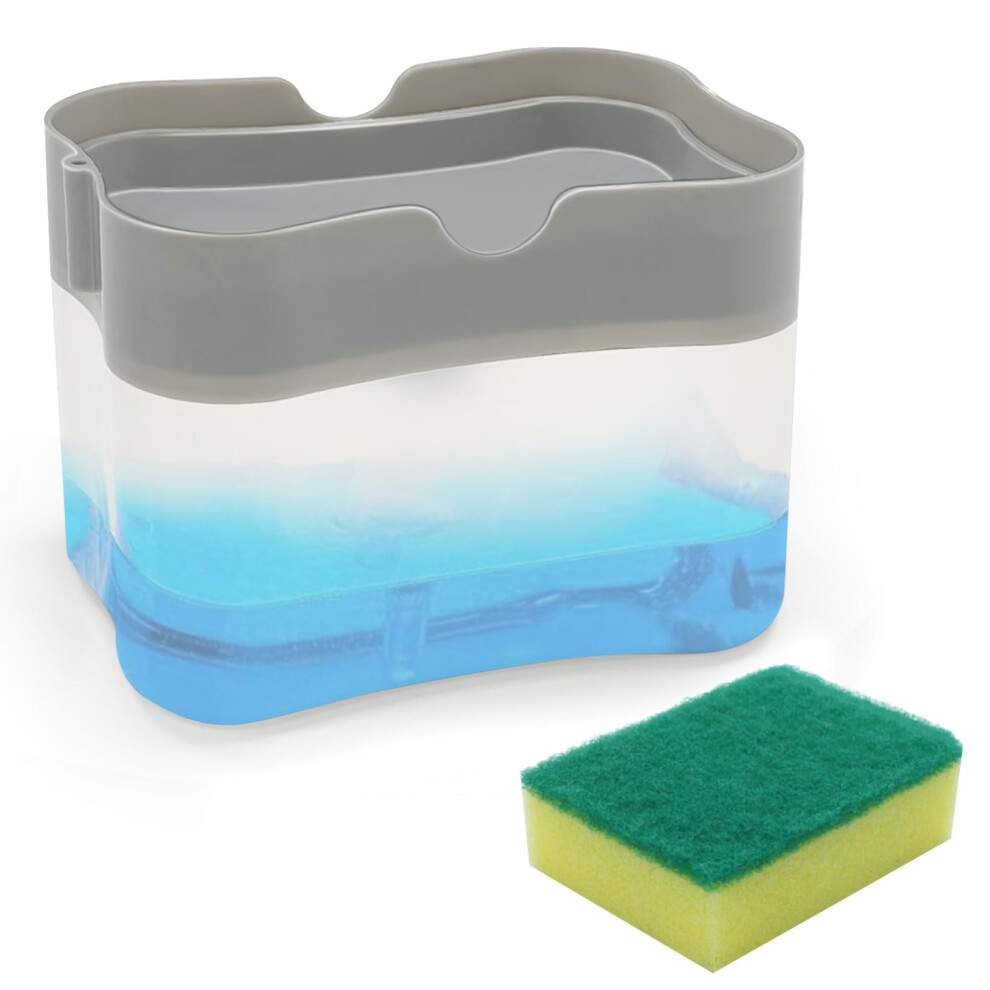 Kitchen Soap Dispenser With Sponge Holder, Onehand Pump, Refillable, Grey For Sink Use 9113335952447