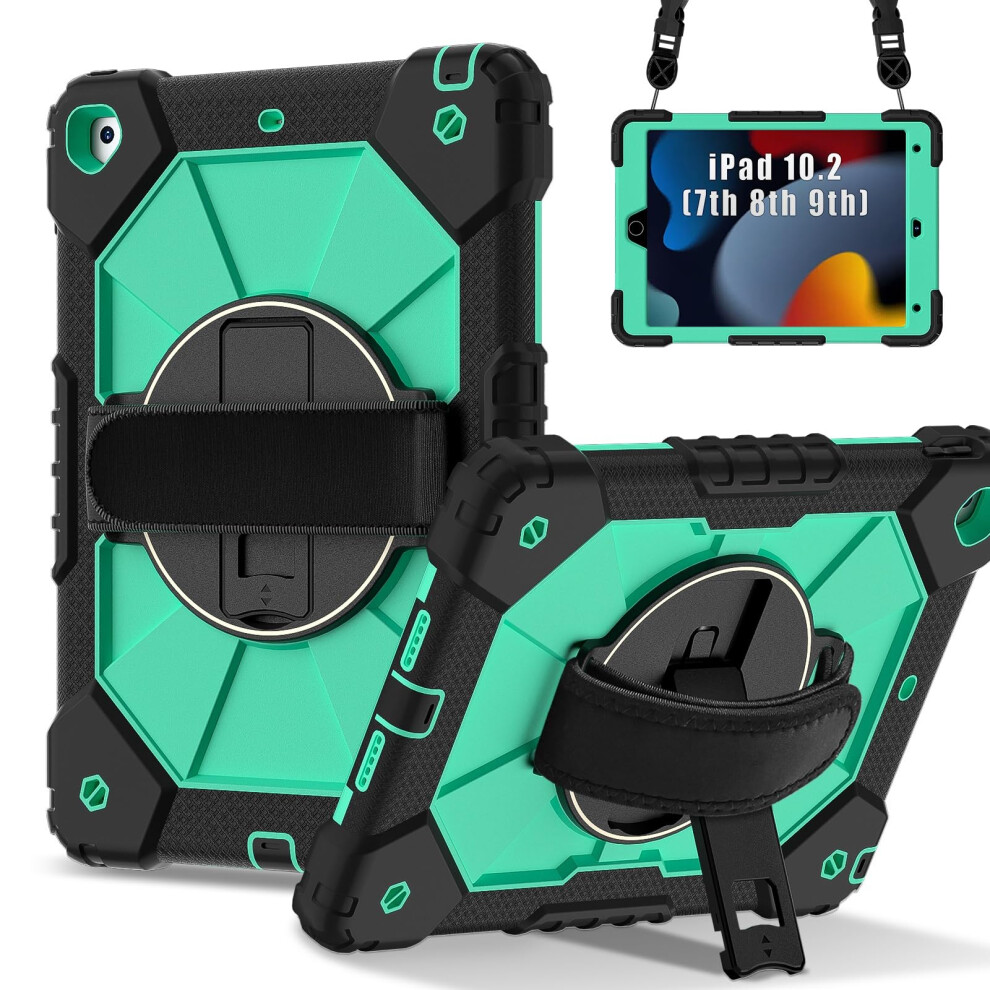 Case For Ipad 10.2 9Th 8Th 7Th Gen With 360 Rotating Stand, Shockproof Full Body Protection, Strap 9053599308935