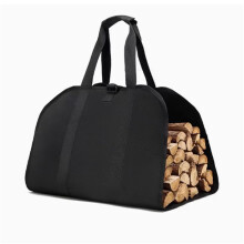 Firewood Carrier Bag Waterproof Heavy Duty Canvas with Handles Large Capacity 30kg Black for Camping
