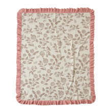(Pink) Vintage Floral Knitted Throw Blanket with Ruffle, Decorative Luxury Throws for Sofa, Chair, Bed, Machine Washable, Comfortable Home Decor