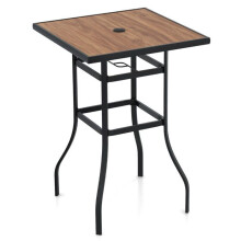 Gartenbar-Tisch - HELLOSHOP26 - Quadratischer Tisch 70x70x102 cm - Schirmloch - SPC-Oberfläche - Metallstruktur