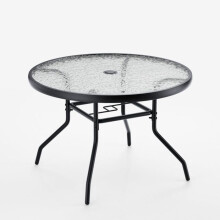 Gartentische - HELLOSHOP26 - Runder Tisch 70 cm - Sicherheitsglas - Metallrahmen - Schirmloch 4,2 cm