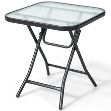 Gartentische - HELLOSHOP26 - 46,5x46,5x42 cm - Klappbar - Tischplatte aus gehärtetem Glas - Schwarz