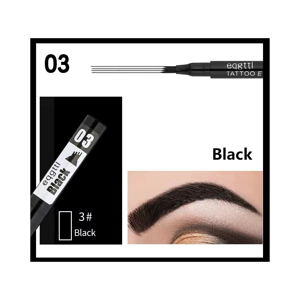 Gopatriot Memory Black (#03 ) Eyebrow Microblading Pen Waterproof 3D Tattoo Liquid Ink 4 Fork Brow Pencil Tint