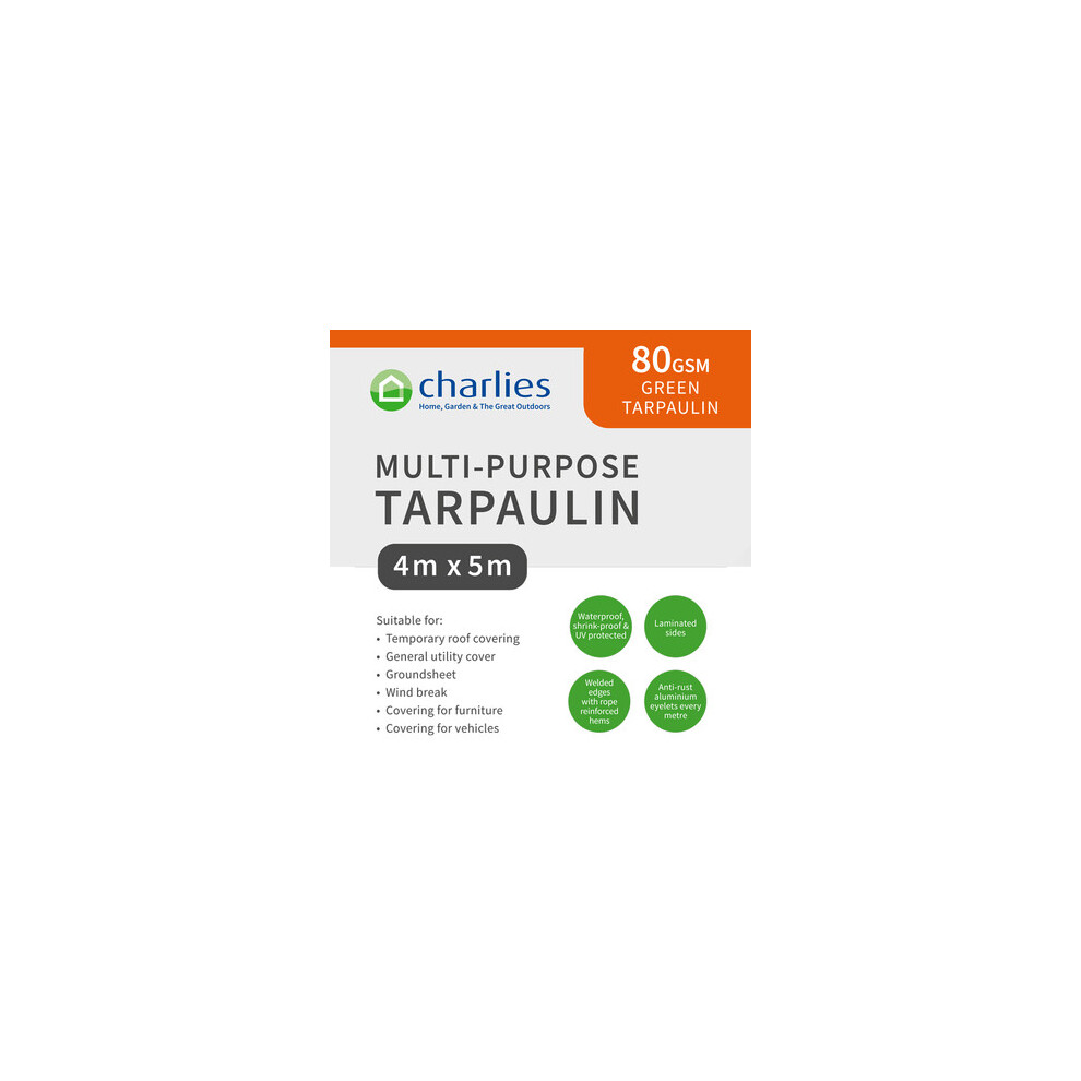 Multi-Purpose 4M X 5M Tarpaulin - Green, 80Gsm 5050795309555