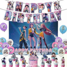 (Blue) Kpop Demon Hunters Birthday Theme Party Decorations Banner Cake Balloons For Kid A