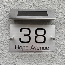 Solar House Number Sign with LED Lights, Stainless Steel, Address Display, Warm or Cool White