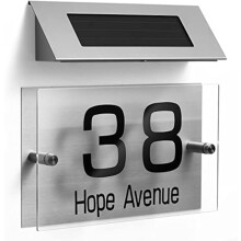 Solar Address Sign Stainless Steel Weatherproof LED Dual Lighting Modes  Outdoor