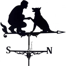 Garden Weathervane Man and Dog Outdoor Metal Wind Direction Indicator Vintage Farmhouse Roof Decor
