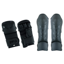 (Small / Medium, Medium) PMA Twin Tigers MMA Sparring Gloves & Shin Pads Set - Black