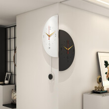 Double Sided Wall Clock with Pendulum, Modern HalfRound Silent Design for Living Room Decor
