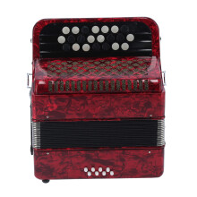 Accordion 22 Key 8 Bass Beginner Button Instrument with Responsive Round Buttons, Red ABS Steel