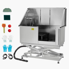 Baignoire pour Chiens en Acier Inoxydable-Duoku-127 cm avec Panneau de Filtration, Robinet, Douchette-Droite
