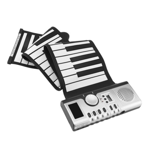 61 Key Electronic Keyboard with LCD Display, Dual Timbre and Split Function, Portable Roll Up Piano
