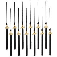 12pcs Graduation Cap Tassels with 2024 Charm Black Durable Polyester Graduation Hat Decorations