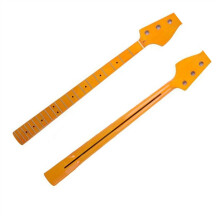 Bass Guitar Neck 21 Frets Glossy Yellow Maple Bolt On with Truss Rod for Easy Replacement
