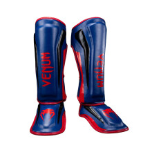 (Medium) Venum Muay Thai Stand Up Elite Shin Guards - Deep Blue/Red