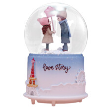 Musical Snow Globe with LED Lights and Romantic Music Box, Crystal Ball Couple Figurines for Valentine's Day