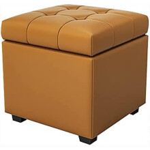 Leather Storage Footstool Cube Ottoman with Hidden Compartment for Living Room Bedroom Black 60x40x42cm
