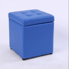 Small Storage Ottoman Footstool with Solid Wood Legs, Faux Leather Pouf for Living Room or Bedroom