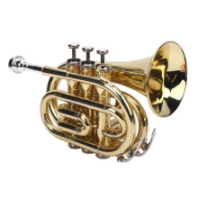 Pocket Trumpet Bb Brass with 7C Mouthpiece, Smooth Valves, Gold Finish and Carry Bag for Beginners