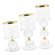 Set of 3 Crystal Candle Holders with Elegant Fluted Design for Weddings, Parties and Home Decor