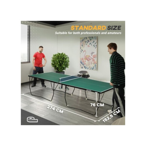 9FT Folding Tennis Table, with 8 Wheels, for Indoor Use, Green 1