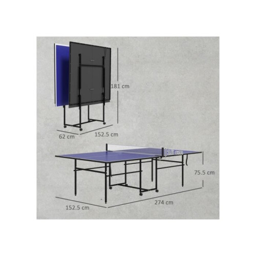 9FT Folding Table Tennis Table with Four Wheels, for Indoor Use, Blue 2