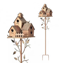 Metal Bird House for Garden with Pole, WeatherResistant Feeder Stake for Backyard and Patio