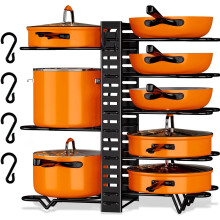 Adjustable 8Tier Pot and Pan Organizer Rack for Cabinet, Cookware Storage with Lid Holder