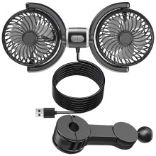 Dual Head Car Backseat Fan USB Powered 3Speed 360 Rotation Quiet Cooling for Passenger