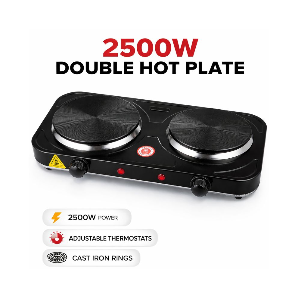 2500W Double Hot Plate Thermostat Tabletop Cast Iron Hob Cooking