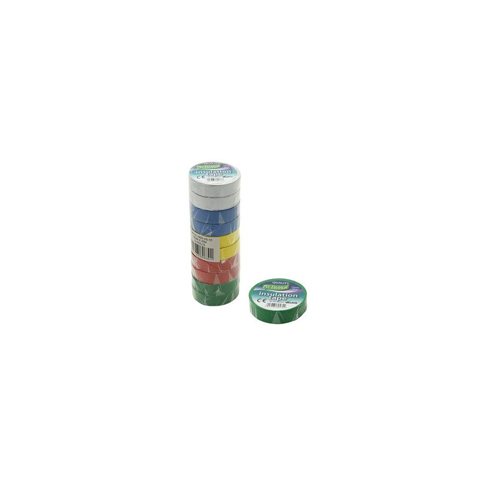 Electrical Insulation Tape 19Mm X 20M 10 Pack Assorted Colours Pvc Vinyl Tape For Wire Insulating 5027785806301